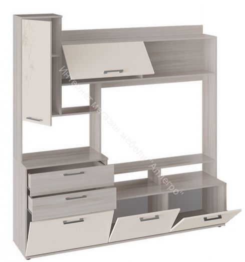 Секция комбинированная «Марта» (Ясень шимо/Сатин матовый с рисунком)