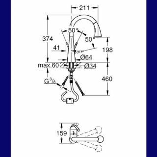 GROHE ZEDRA TƏK QOLLU MƏTBƏX KRANİ, 1/2″ kod 32294001