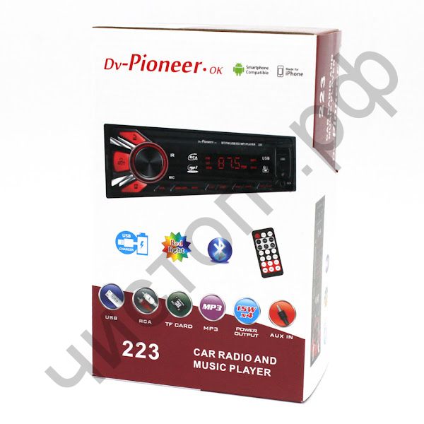 Автомагнитола DV-Pioneeir ok 212, bluetooth, цв.подсв, usb, aux, fm, пуль