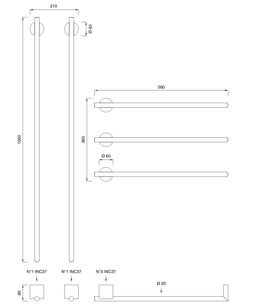 Полотенцесушитель Cea Design EQUILIBRIO EQB 65 схема 2