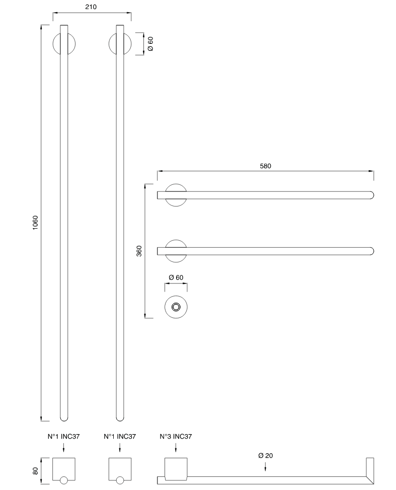 Полотенцесушитель Cea Design EQUILIBRIO EQB 74 схема 2