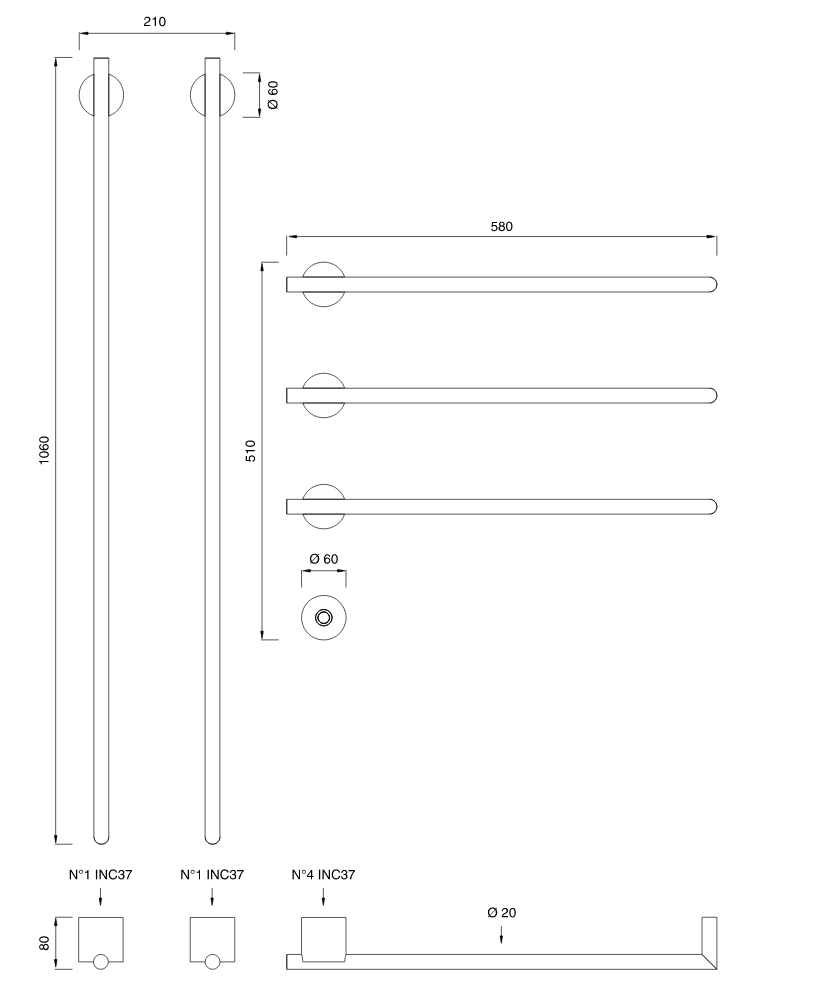 Электрический полотенцесушитель Cea Design EQUILIBRIO EQB 75 схема 2