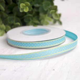 Репсовая лента декоративная - Голубая с узором 9 мм