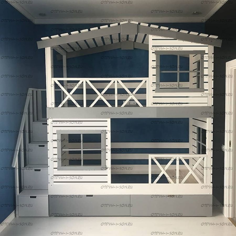 Кровать двухъярусная Домик Roof №20Y с лестницей-комодом