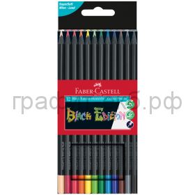 Карандаши цв.12цв.Faber-Castell Black Edition 3х-гран.черное дерево 116412