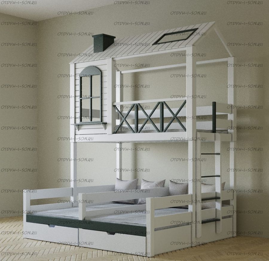 Кровать трехъярусная домик угловой Felicia Trio №3R