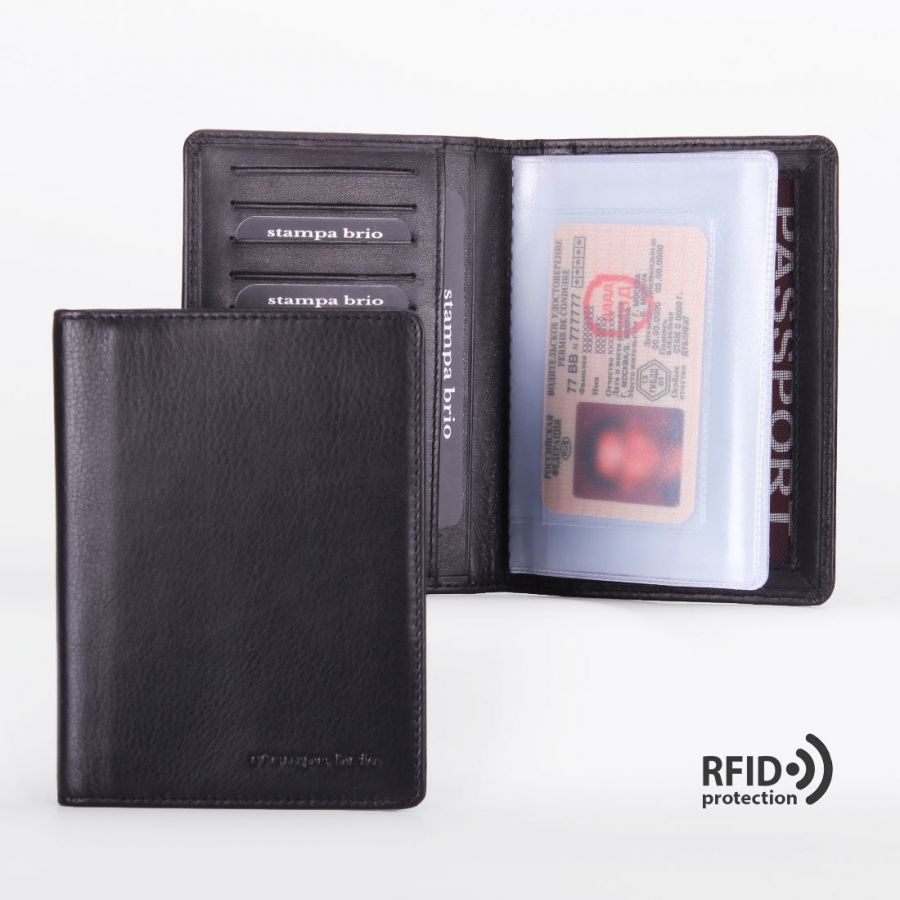 Обложка для документов с RFID защитой Stampa Brio 101-R-1213C Black BKS