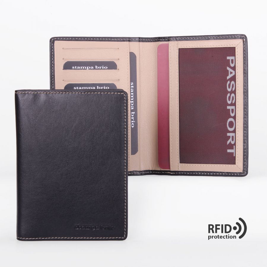 Обложка для паспорта с RFID защитой Stampa Brio 104-R-1213C Black/Beige BGS