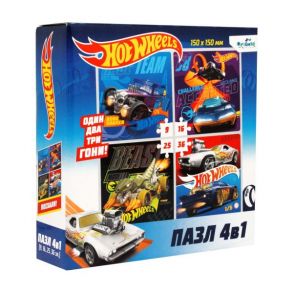 Пазл 9, 16, 25, 36 эл. Набор 4 в 1. Hot Wheels. Команда Скорость