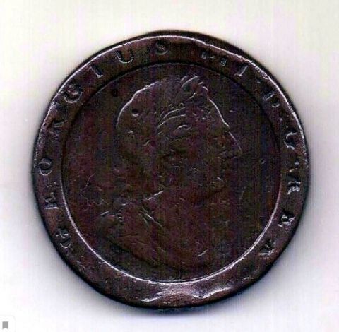 2 пенса 1797 Великобритания XF Колесо телеги