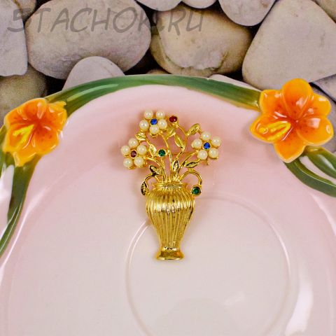 Брошь "Цветы в вазе" (США)