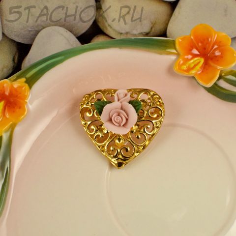 Брошь "Сердечко и розочка" (США)