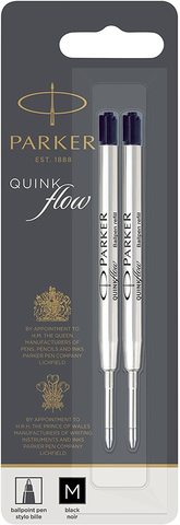 Parker Стержени для шариковой ручки Quink Flow (2шт), M, черный (в блистере)