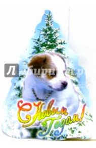8Т-6/Елка и щенок в бусах/открытка на елку