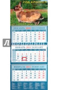 Календарь квартальный 2011 год. "Год кролика. Кролик на фоне розовых цветов" (14110)