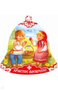 Магнит на МДФ "Колокол. ХВ/Дети на лавке, корзина"