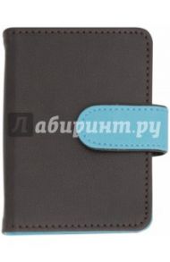 Визитница односторонняя (16 карманов, цвет коричнево-бирюзовый, на кнопке) (45952)