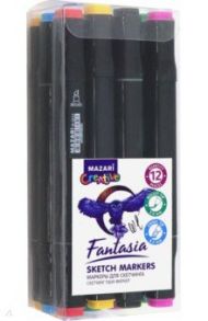 Маркеры для скетчинга "Fantasia" (12 цветов, двусторонние) (M-5012- 12C)