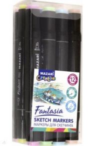 Маркеры для скетчинга двусторонние "Fantasia" (12 цветов, пастельные цвета) (M-5031)