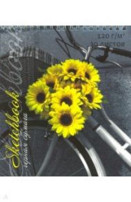 Скетчбук 30 листов, А5, гребень, Желтые цветы, черная бумага (98641)