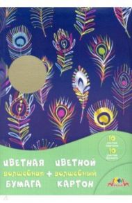 Картон цветной волшебный, 10 листов + бумага цветная, 10 листов "Цветные перышки", А4 (С3176-04)