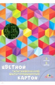 Картон цветной фольгинированный голографический 5 листов, 5 цветов "Голография" (С0295-04)