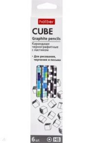 Карандаши чернографитные Cubes, 6 штук, HB, с ластиком