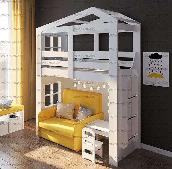 Кровать-чердак домик с лестницей ДС-34/1/2