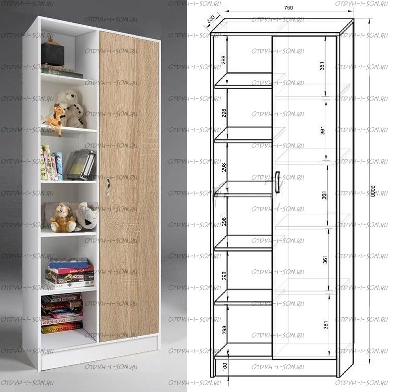 Шкаф-стеллаж Нордик Фанки Кидз-13/4 (75х33х200)