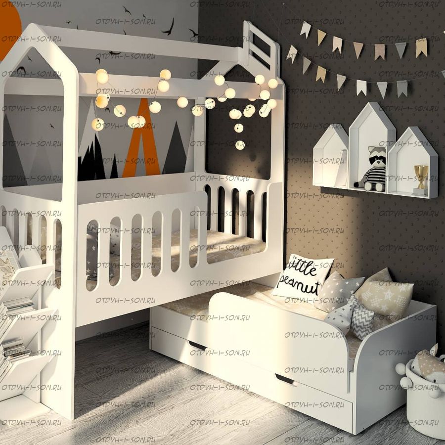 Кровать-домик двухъярусная выкатная Сказка ДС-35 угловая