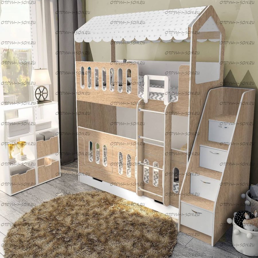 Кровать двухъярусная Домик с лестницей ДС-30