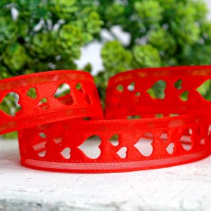 Лента с выбитым рисунком "Сердечки" красный - 20 мм.