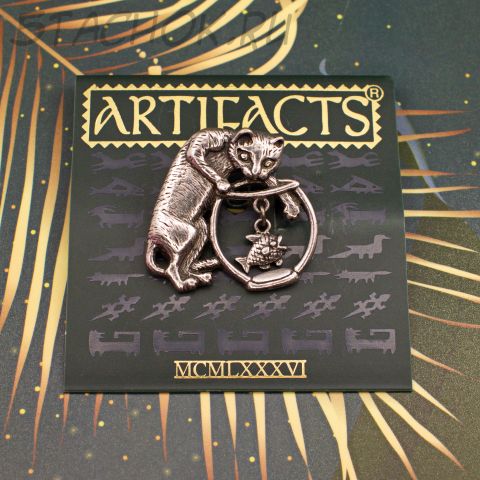 Брошь "Котик и рыбка в аквариуме"  (JJ США)