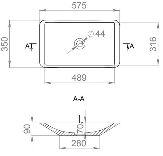 Прямоугольная раковина Salini Callista 107 58х35 1101107G схема 2