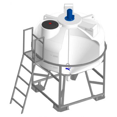 Емкость ЦКТ 3000 с патрубком 110 с пропеллерной мешалкой в обрешетке с лестницей