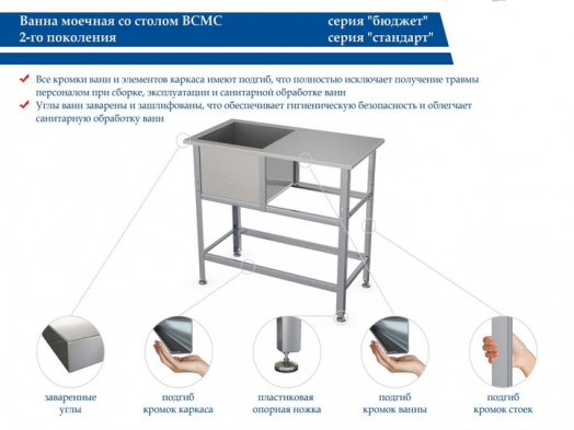 ВАННА СО СТОЛОМ ВСМС-Б-1.700-1550.800-02 (ВМС-1/700)