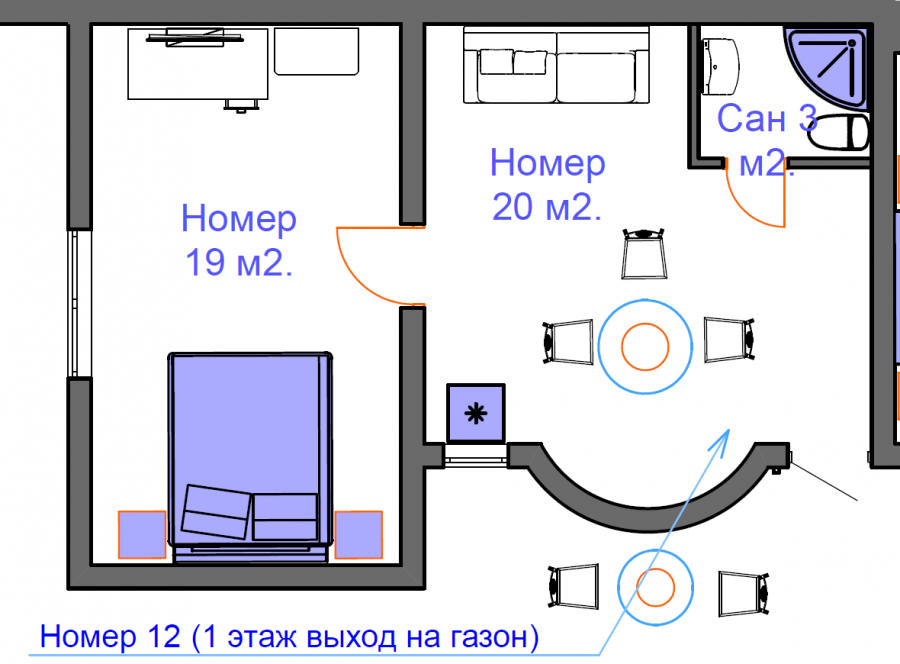 Двухкомн. на 3-4 человека на 1 этаже (Все включено)