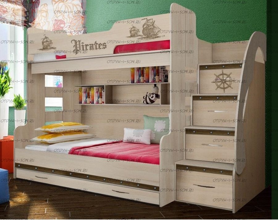Кровать двухъярусная Тревел/пираты ФТР-21, трехместная