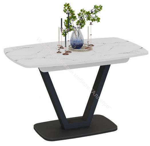 Стол обеденный «Сингапур» Тип 1 (Черный муар/Стекло белый мрамор)