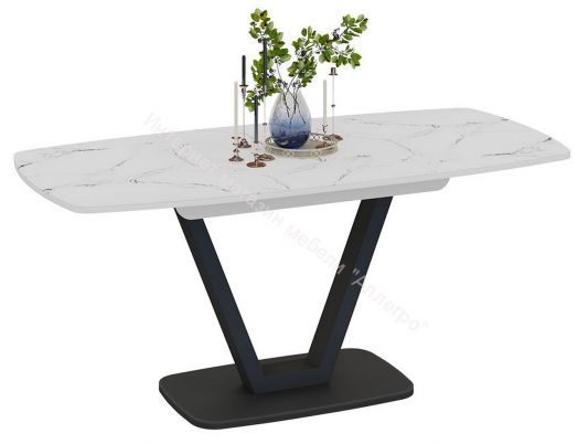 Стол обеденный «Сингапур» Тип 1 (Черный муар/Стекло белый мрамор)