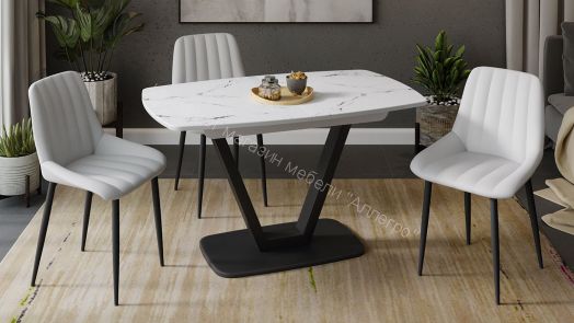 Стол обеденный «Сингапур» Тип 1 (Черный муар/Стекло белый мрамор)