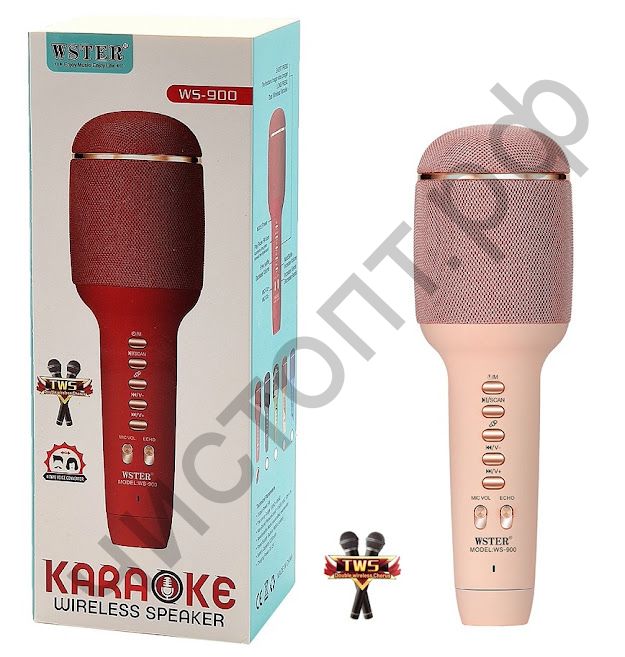 Микрофон Bluetooth WSTER WS-900 Розовый (Bluetooth, динамики, USB)