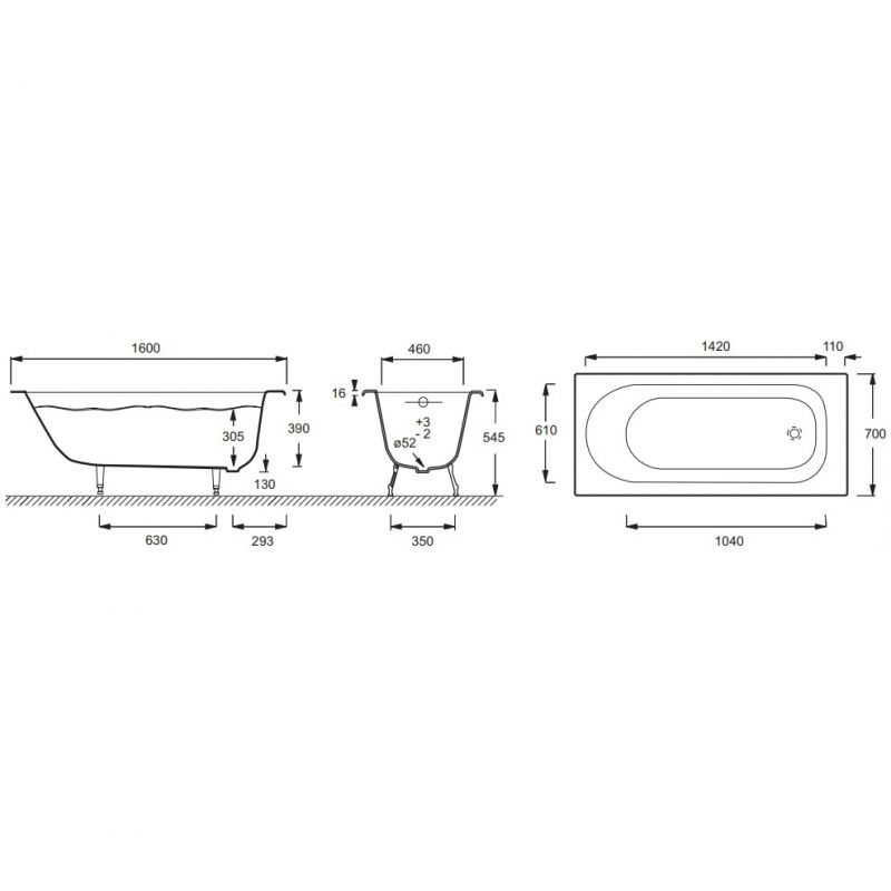 Чугунная ванна Jacob Delafon Soissons 160x70 E2931-00 прямоугольной формы схема 4