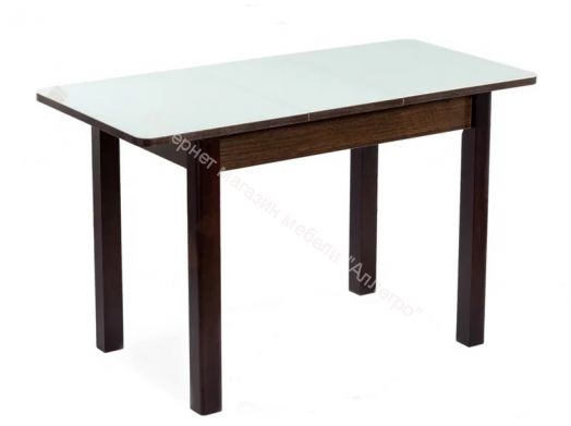 Стол раздвижной Айсберг 02 СТ со стеклом на опорах массив (Белый/Венге)