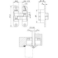 Петля Armadillo U3D6200L скрытой установки. Схема