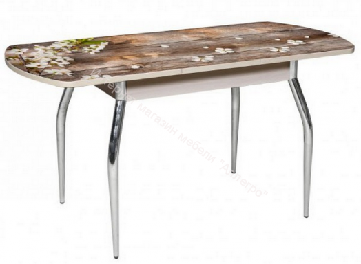 Стол раздвижной со стеклом "Грация" (1,45) Беленый дуб/Ветка вишни