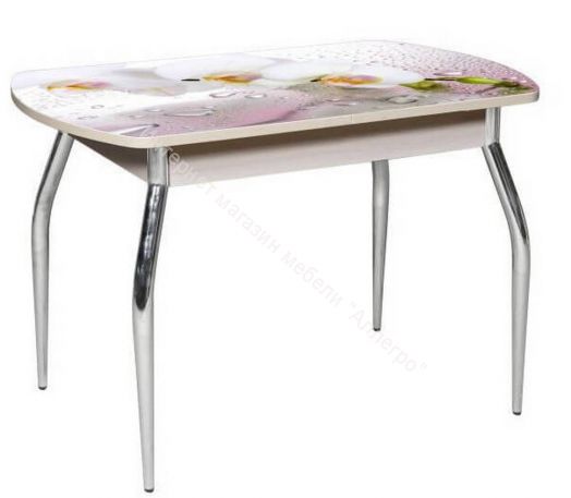 Стол раздвижной "Грация" (1,45) Беленый дуб/Фотопечать Орхидея розовая