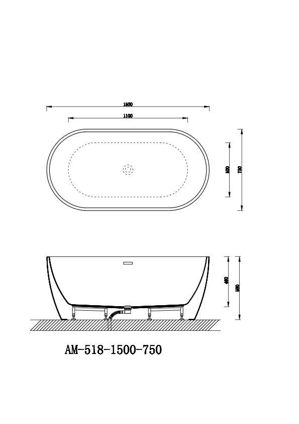 Ванна из литьевого акрила ARTMAX AM-518-1500-780 схема 5