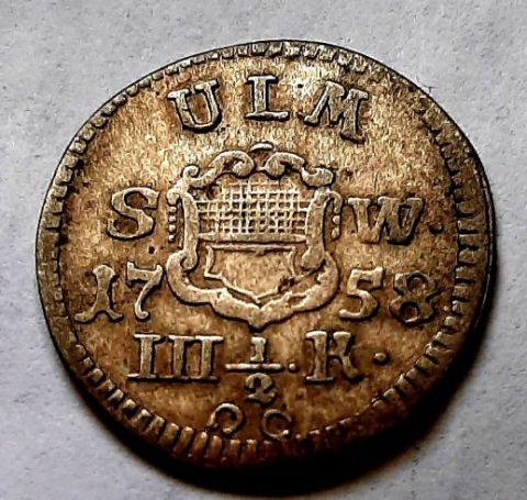3 1/2 крейцера 1758 Ульм Германия AUNC