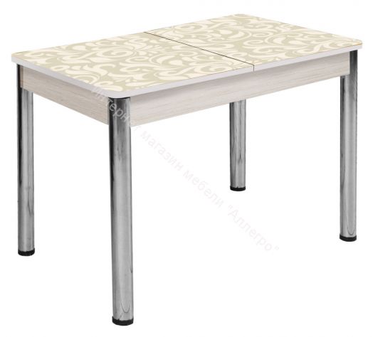 Стол Триумф (1,17м), (1,35м) раздвижной опоры круглые хром беленый дуб фотопечать арт.455356675